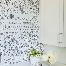 Powder Bath with Eye Catching Wallpaper 