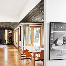 Soulful Home with parts of the ceiling lined with charred wood (shou sugi ban)