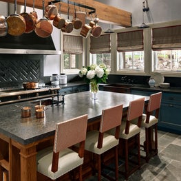 Chestnut Wood Rustic Mountain Home Kitchen with La Cornue Range