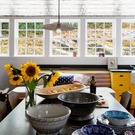 Connecticut Farmhouse, Bright Kitchen with Metallic Ceiling