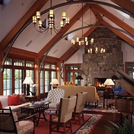 The pieces were chosen for this room to stay in scale with the high ceilings.