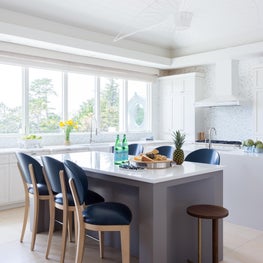 Portfolio: Neutral Kitchen with Blue Barstools