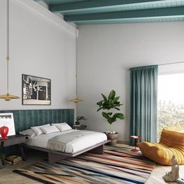 High ceilings, high drama and measured pops of bold color