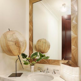A mirror in the style of Jean Michel Frank & white marble vanity 