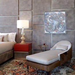 Cosmopolitan of Las Vegas - bedroom with leather walls, pony hair & silk daybed
