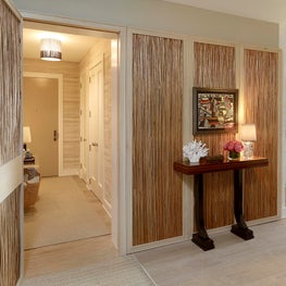 Hamptons / Sag Harbor Penthouse, Hallway w/ natural willow reed paneled walls