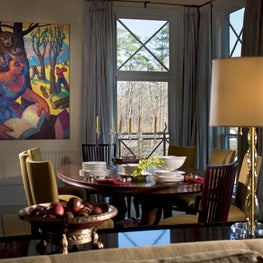 Buckhead Residence Dining Area with plaster walls and original artwork