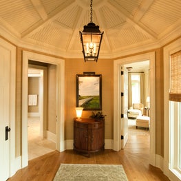 Octagonal Master Suite Foyer with Painted Beadboard & Beamed Ceiling