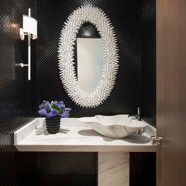 Portfolio: Sleek Powder Bath with Custom Marble Vanity and Sink