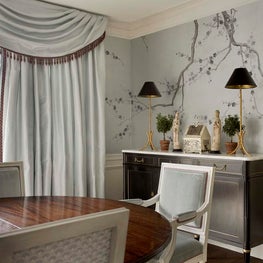 Elegant Dining Room with custom de Gournay cherry blossom walls