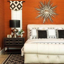 Powerful Master Bedroom with grasscloth wallcovering