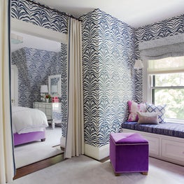 Historic Chestnut Hill Kid's Bedroom with Zebra Wallpaper and Window Seat