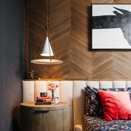 Hudson River View Apartment - Master Bedroom with Custom Bed & Headboard