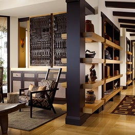 Asian flair Living Room from hallway perspective.