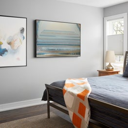 Chicago, Master Bedroom with custom art and mix of wood and metal