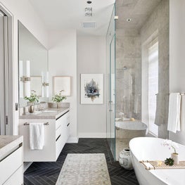 Master Bathroom, Oscar Isberian Rug, Waterworks Hardware, Snaidero, Bathtub, Neutral Palette - Old Town Penthouse Project