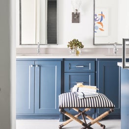 Boys Bathroom with Blue Cabinetry