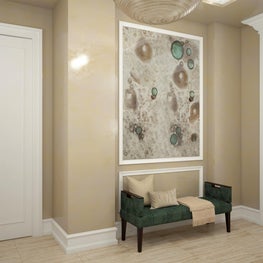 This contemporary entry has clean lines and a bright ambiance.