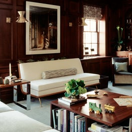 NYC Apartment Living Room, Show House, Dark paneled walls