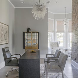 Office Space with layered seating and light 