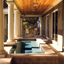 Tuscan Column Loggia with Natural Fir Ceiling above Infinity Edge Spa and Pool 