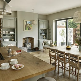Kitchen diner, Muswell Hill, London, dinner table and seating area