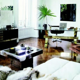 Milan. Office with vintage wood-and-chrome credenza and custom circa-1970 desk.