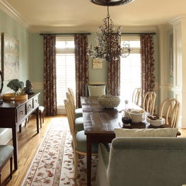 Roswell Residence, Dining Room with custom window treatments and original art