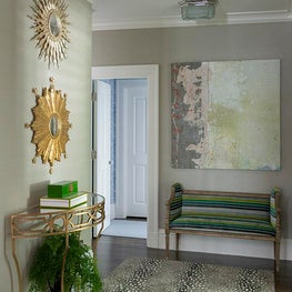 Historic Chestnut Hill Hallway with Animal Print Area Rug and Large Art Piece