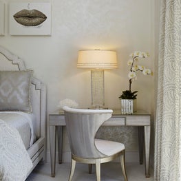 Palm Beach Urban Glamour Bed vignette - writing table, silk chair, custom paint