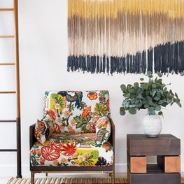 Elevated Bohemian Family Room with Mixed Patterns