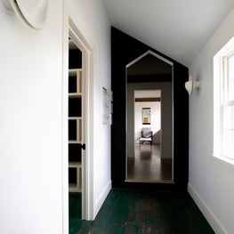 Connecticut Farmhouse, Black and White Hall, Green Wood Floor