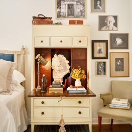 Master Bedroom with Artwork Gallery Wall & Styled Secretary