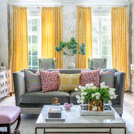 Yellow, Nicole's signature color, had to be used in this sun-lit living room 