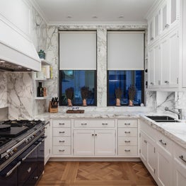 Park Avenue Residence, Kitchen w/ marble walls and countertops