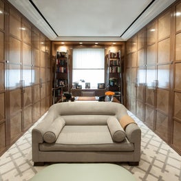 Portfolio:  Park Avenue Apartment, Modern Home Office, Wood Paneling, Beige Palette