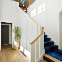 Portfolio: Short Hills Shingle Style Residence, White Paneled Stair Hall, Modern and Open