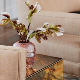 Mirrored Accent Table with Florals Vignette