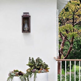 Outdoor Living, Bevolo Lantern, Neutral Palette, Stucco, Ipe Deck Flooring, Slender Weavers Bamboo, Guiana Water Chestnut, Licuala Palms