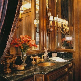 Richly finished with aniline dyed panels, this powder bath has undeniable masculine appeal.