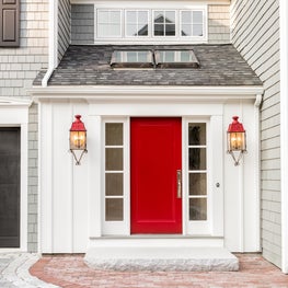 Front Entryway with Red Door at Waites Landing Waterfront, Falmouth