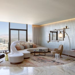 Cosmopolitan of Las Vegas - custom curved sofa, and shimmery plaster finish