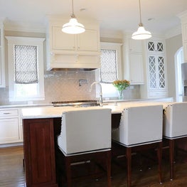 Custom window treatments and barstools.