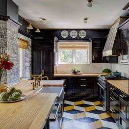 Portfolio: Black, Bold Kitchen with painted geometric floor