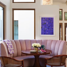 A Custom Blush Banquette Forms a Perfect Breakfast Area