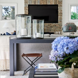 Living Room, Accessories, Cisco Brothers Leather Folding Chairs, Stark Carpet - Coastal-Inspired Chicago Project