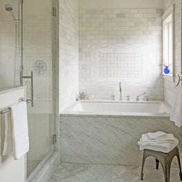 Marble bath tub and mosaic tile Sophia Shibles Interiors