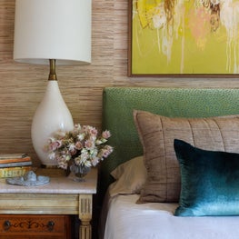 Detail Primary Bedroom with Grasscloth Wallcovering and Nadia Watts Gem Collection