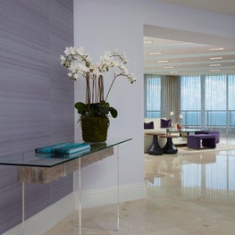 Palm Beach Modern Opulence - custom textured purple wallpaper, marble floors