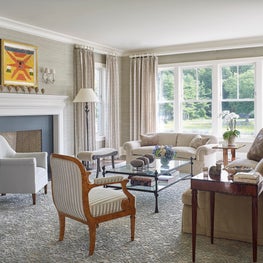 Greenwich waterfront townhouse, living room designed around art collection